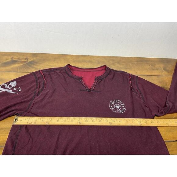 Affliction Shirt Mens Size XL Maroon Reversible Distressed Long Sleeve Shirt - Picture 6 of 10